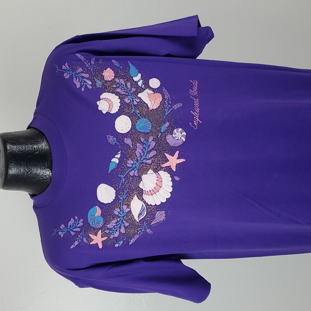 Vintage Ganes Shells cotton blend top t-shirt purple women size XL